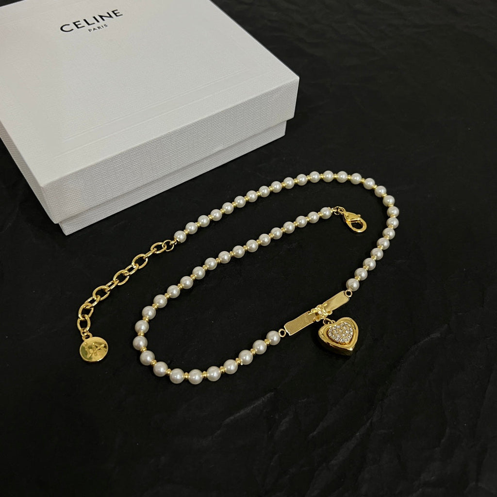 18K Celine Heart Pearl Necklace