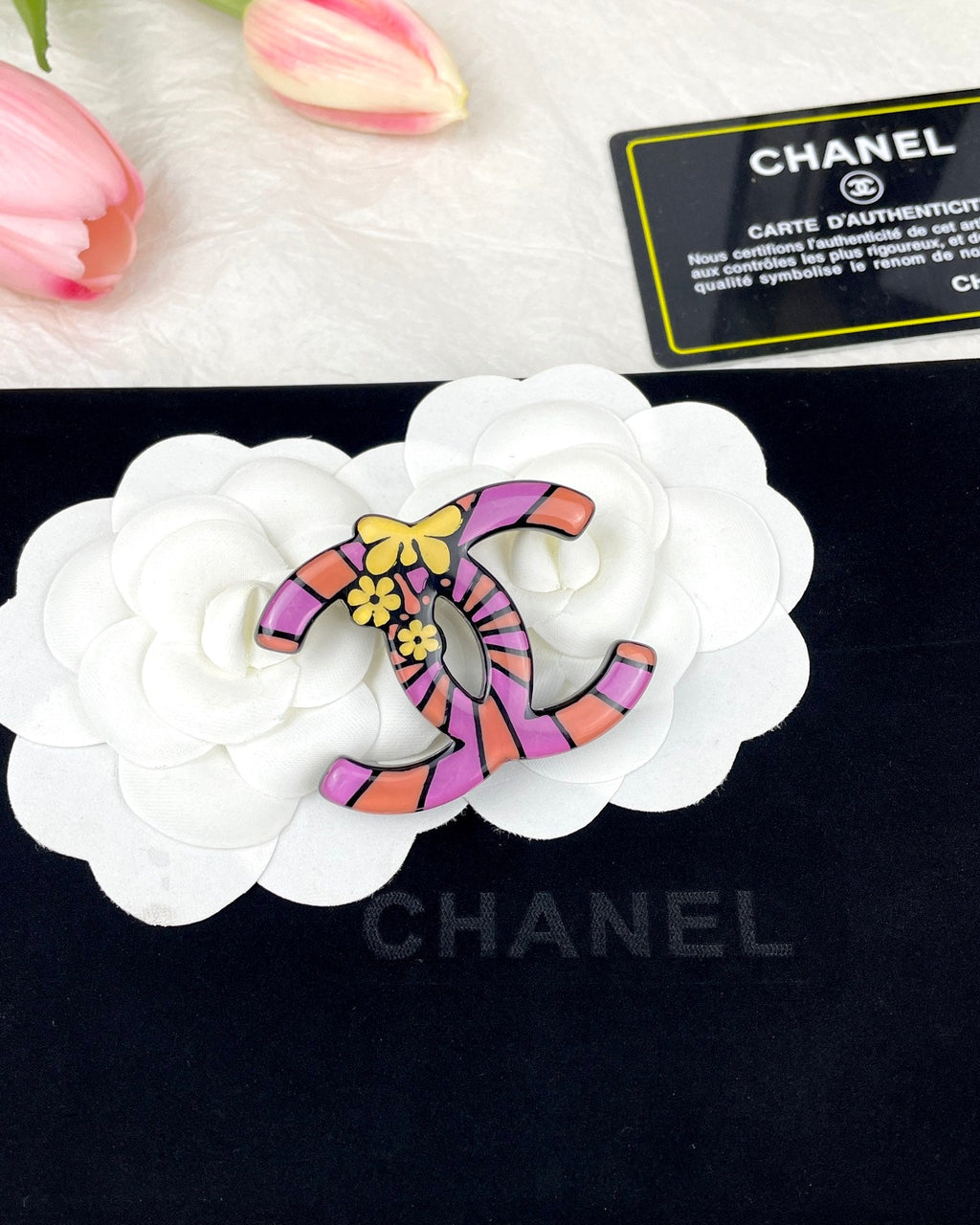 18K  Chanel Pink Resin Brooch
