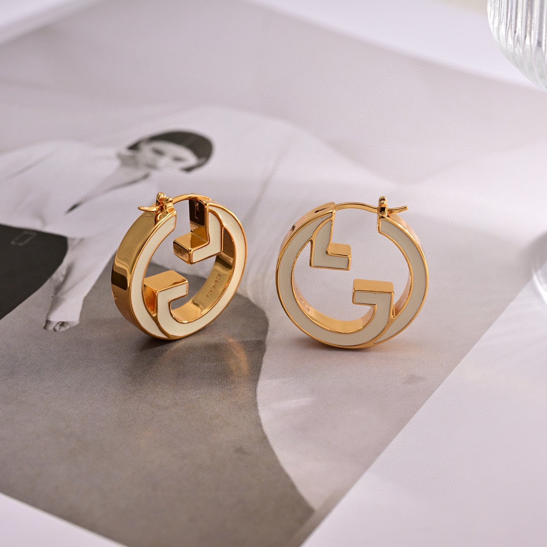 18K Double Gucci Pink Hollow Earrings