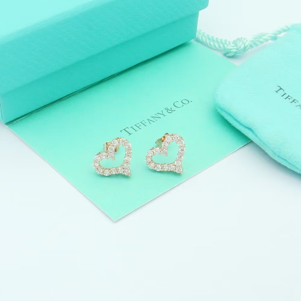 18K Tiffany Heart Diamonds Earrings