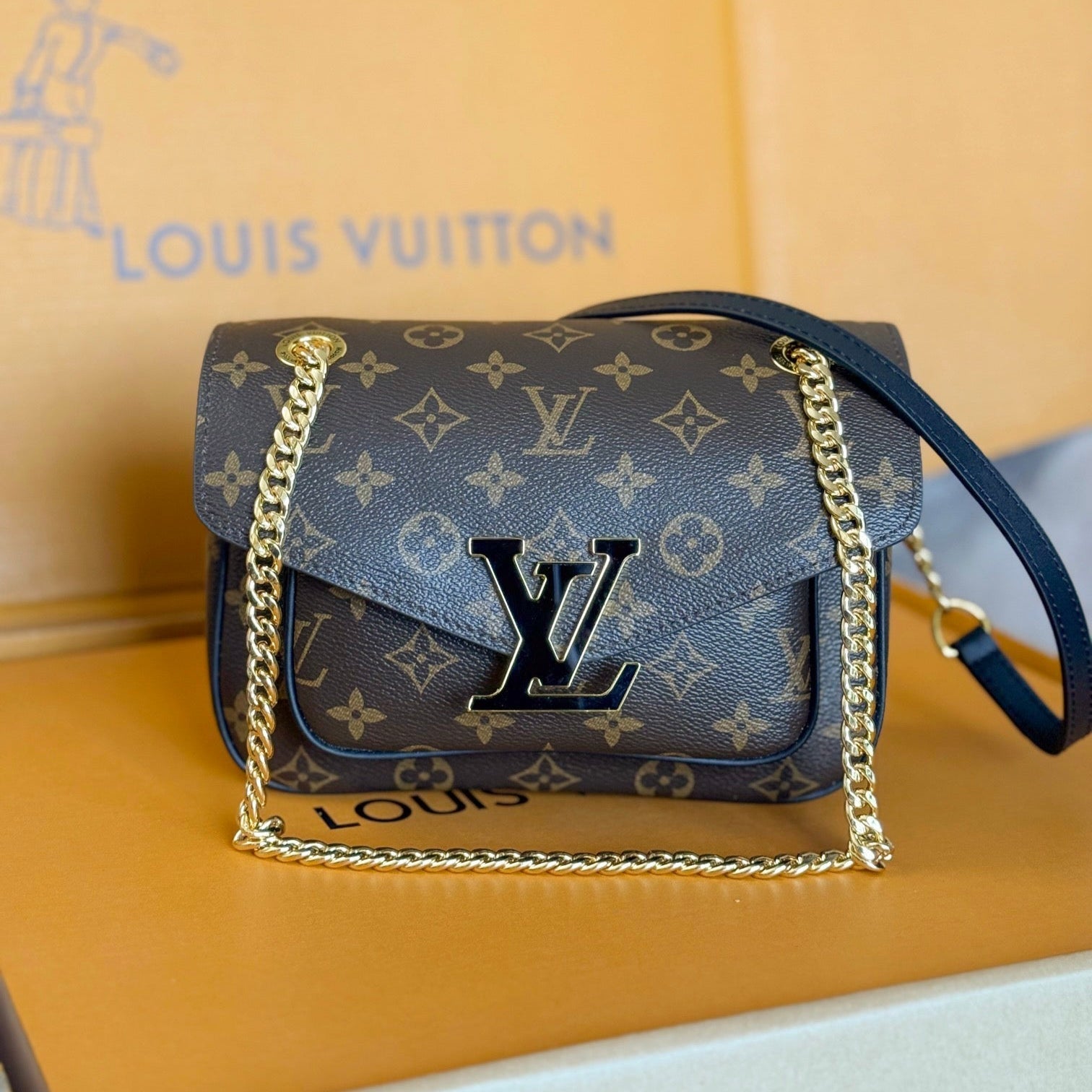 LOUIS VUITTON LV 25S CHAIN BAG 24 IN BROWN MONOGRAM CANVAS GOLD HARDWARE