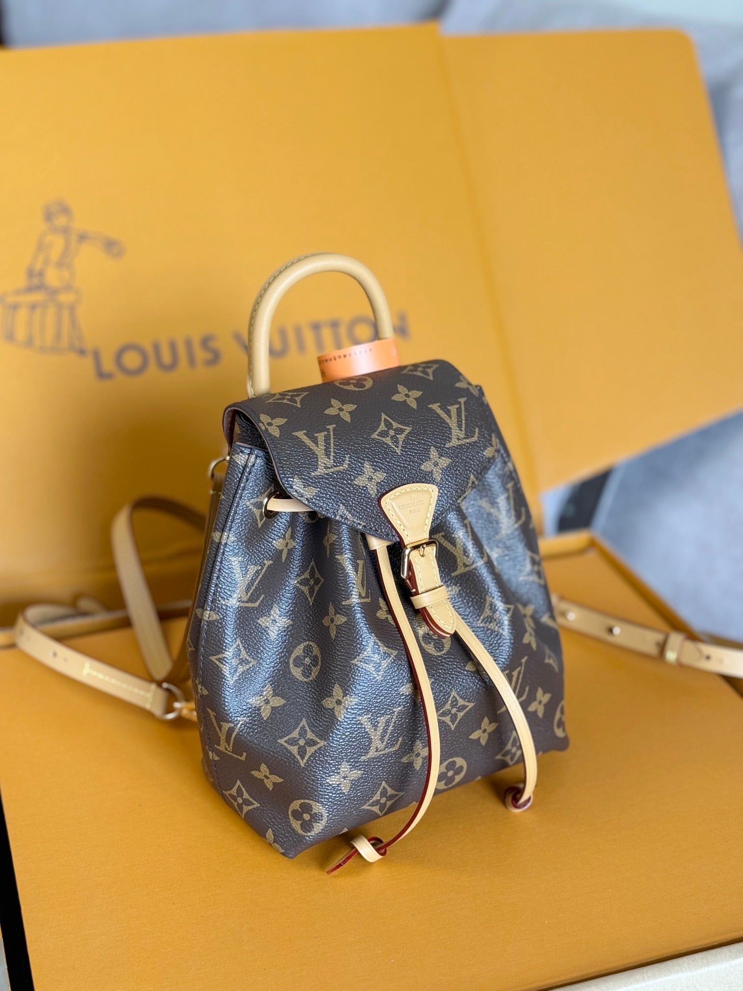LOUIS VUITTON LV 25S MONTSOURIS MINI 20 IN BROWN MONOGRAM CANVAS LEATHER TRIM GOLD HARDWARE