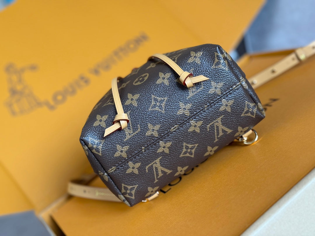 LOUIS VUITTON LV 25S MONTSOURIS MINI 20 IN BROWN MONOGRAM CANVAS LEATHER TRIM GOLD HARDWARE