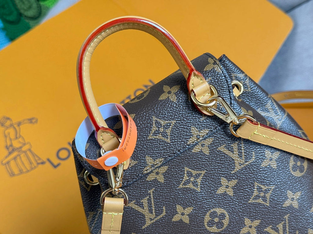 LOUIS VUITTON LV 25S MONTSOURIS MINI 20 IN BROWN MONOGRAM CANVAS LEATHER TRIM GOLD HARDWARE