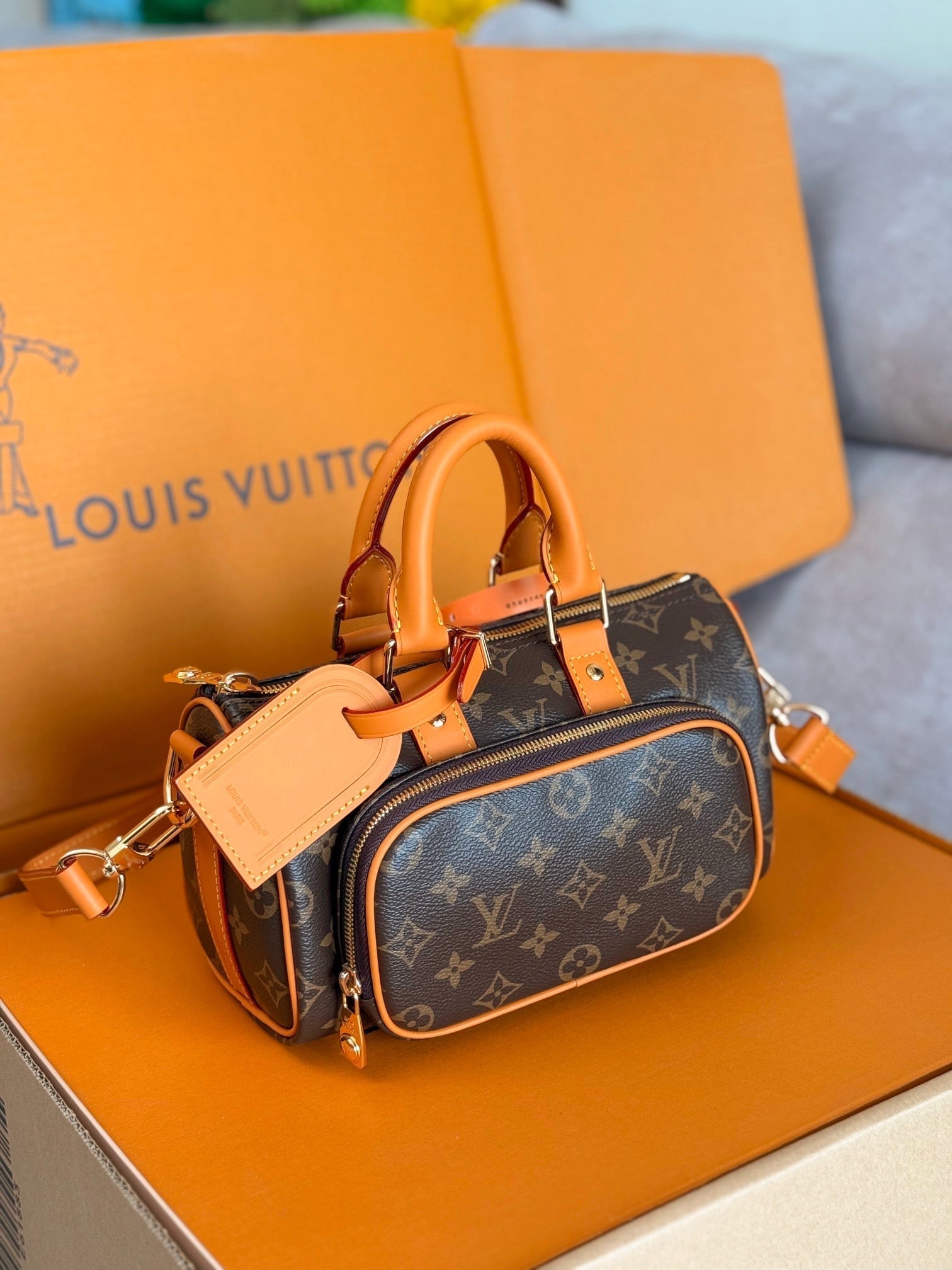 LOUIS VUITTON LV 25S KEEPALL CARGO 25 IN BROWN MONOGRAM CANVAS AND CALFSKIN GOLD HARDWARE
