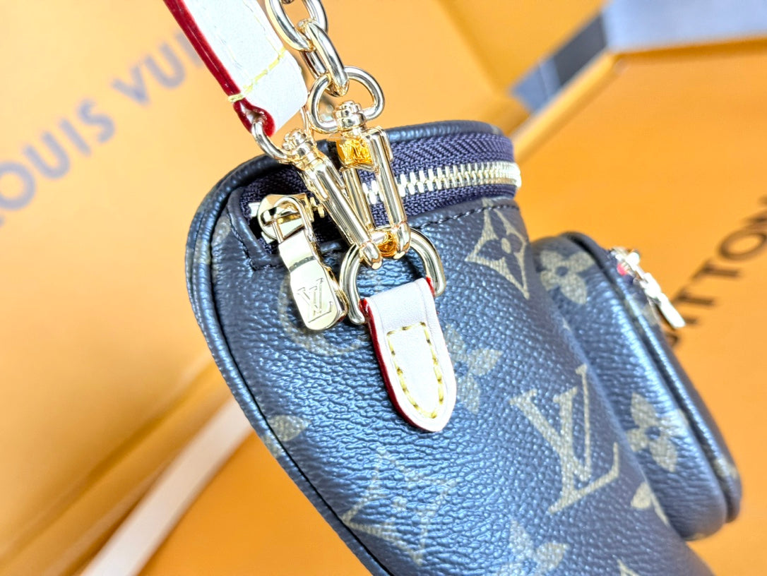 LOUIS VUITTON LV 25S MINI BUMBAG 17 IN BROWN CANVAS MONOGRAM CHERRY PRINT GOLD HARDWARE