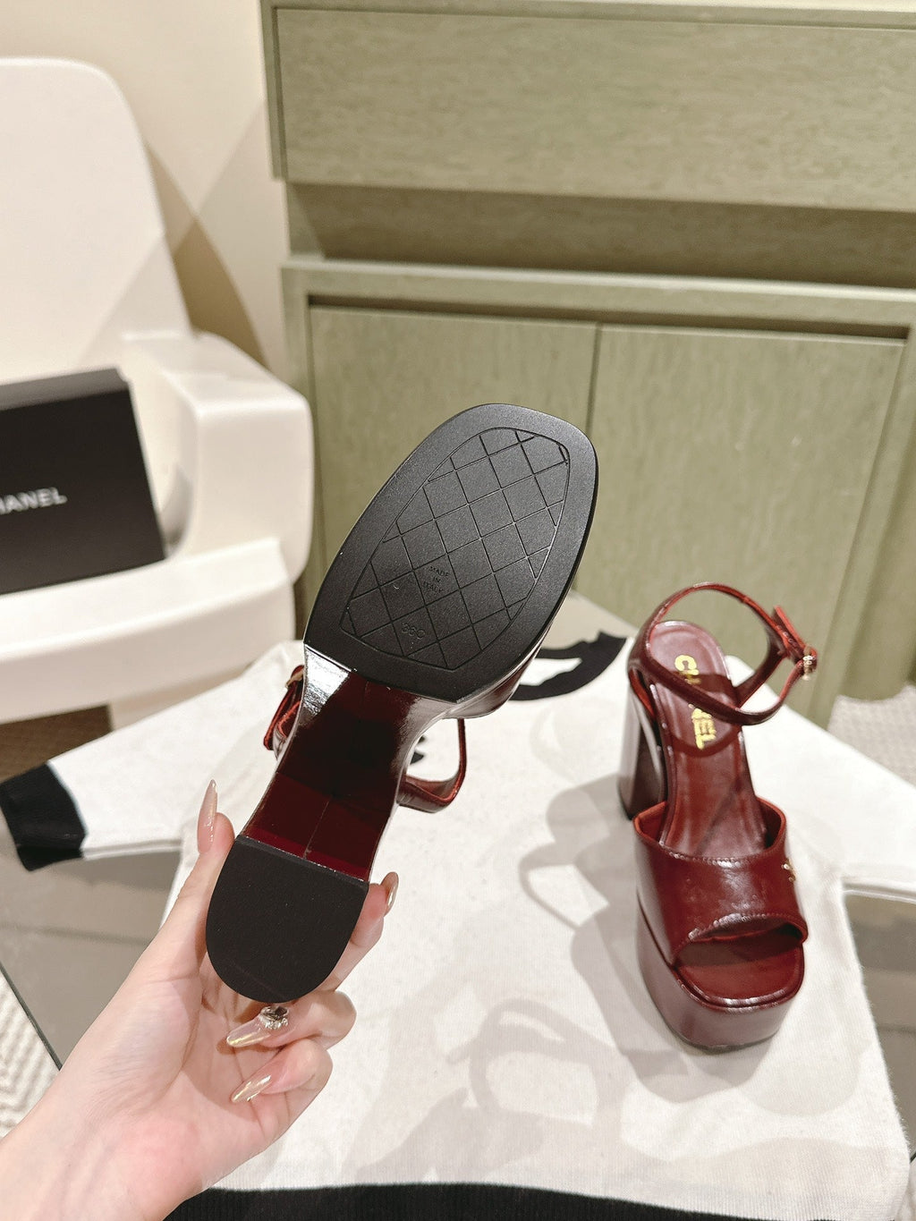 CHANEL HIGH SANDAL WINE RED CALFSKIN