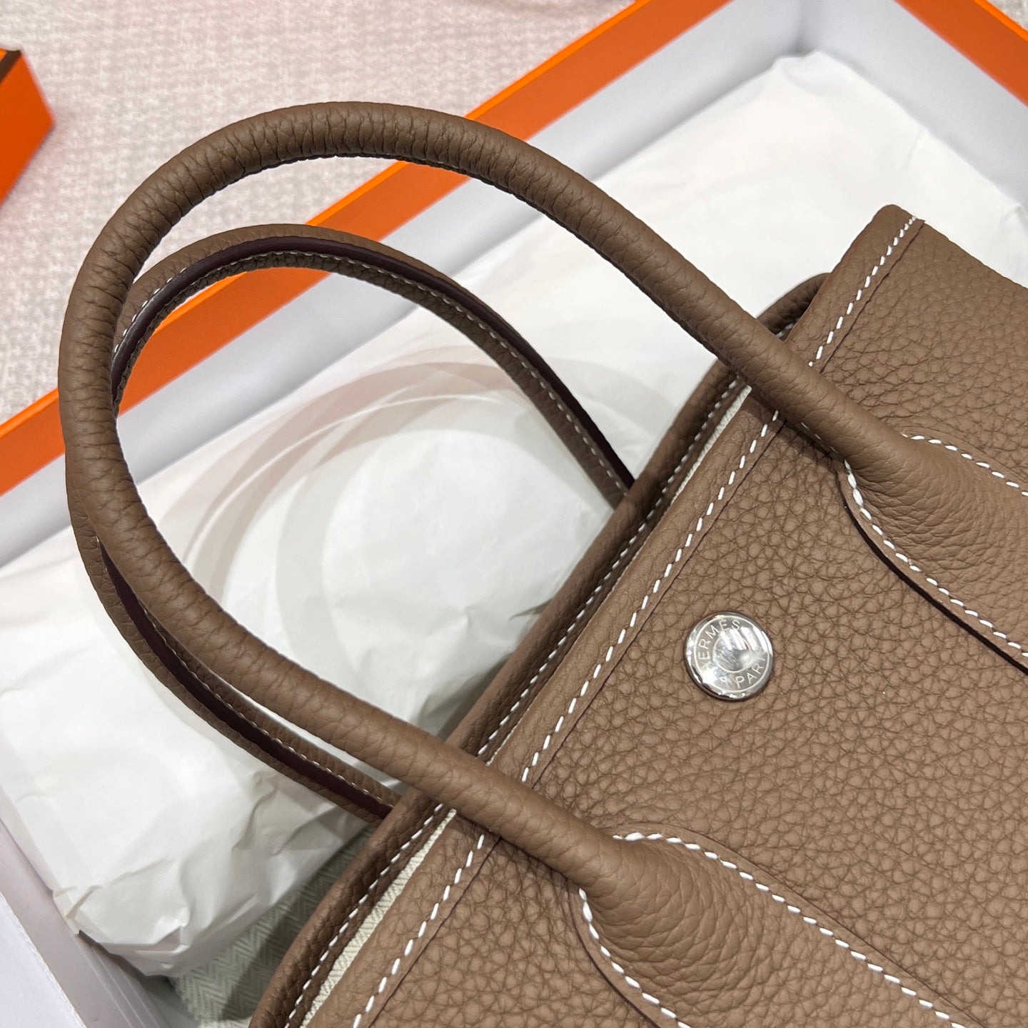 HERMES GARDEN PARTY 23CM IN DARK BROWN CALFSKIN
