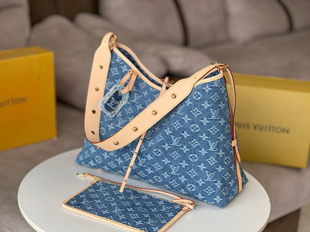 LOUIS VUITTON LV 25S CARRYALL 39 IN BLUE DENIM MONOGRAM LEATHER TRIM