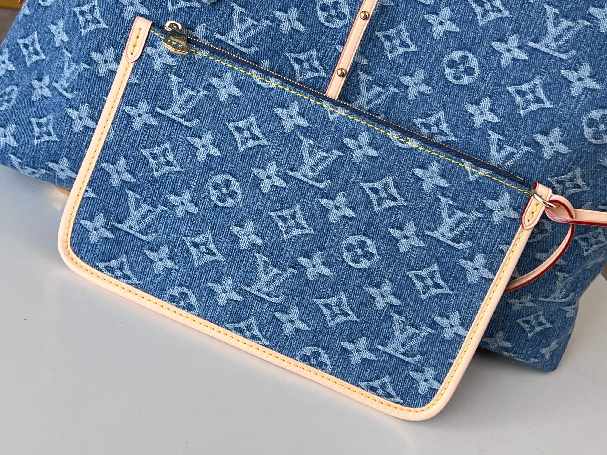 LOUIS VUITTON LV 25S CARRYALL 39 IN BLUE DENIM MONOGRAM LEATHER TRIM