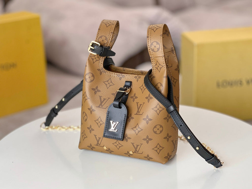 LOUIS VUITTON LV 25S ATLANTIS BB 17 IN CARAMEL BEIGE MONOGRAM COATED CANVAS LEATHER TRIM BLACK