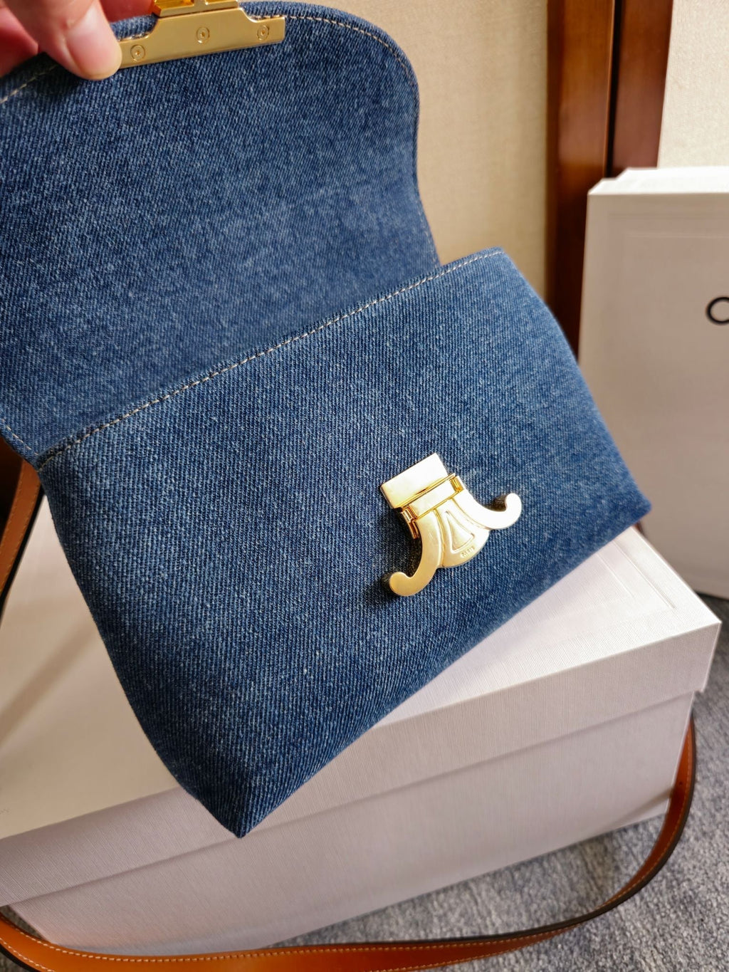 CELINE TEEN NINO BAG 20.5 IN DENIM TRIOMPHE KELLY
