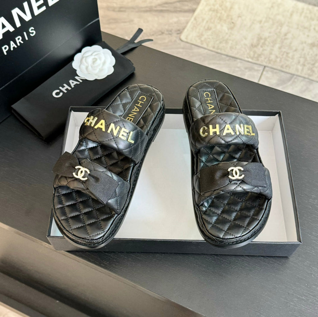 CHANEL Mule Sandals Lambskin Black