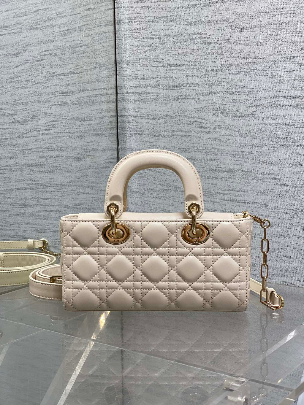 DIOR 25S SMALL LADY D-JOY 22 IN BEIGE LAMBSKIN GOLD HARDWARE