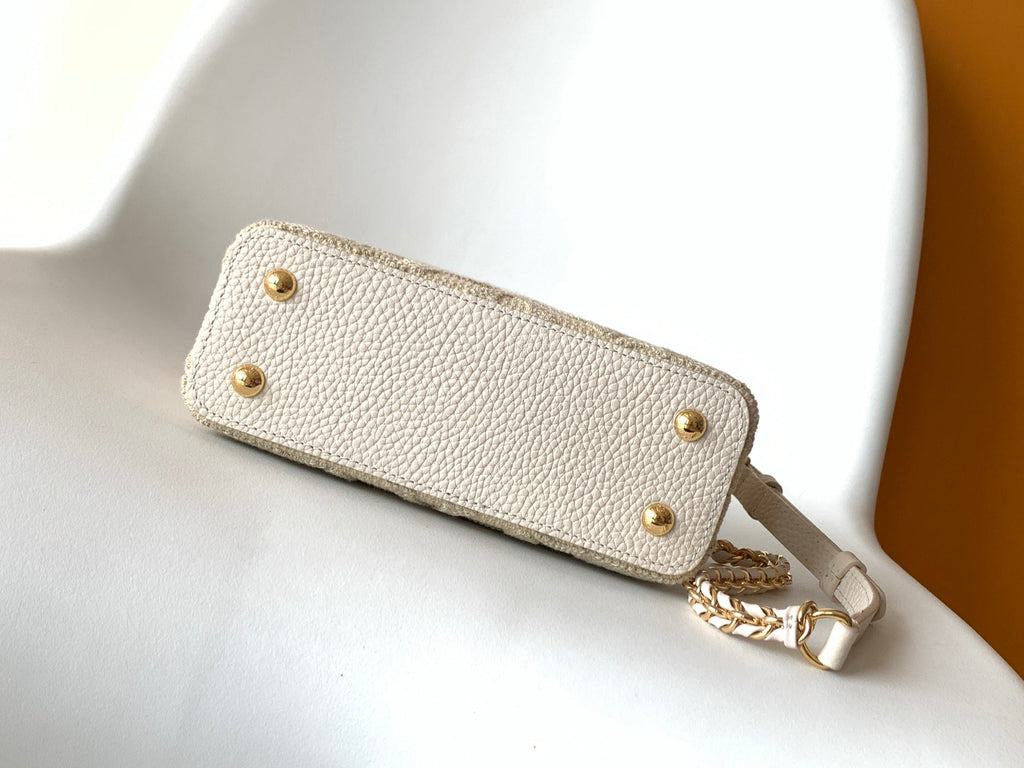 LOUIS VUITTON LV 25S CAPUCINES MINI BAG 21 IN VANILLA-COLORED EMBROIDERED CANVAS