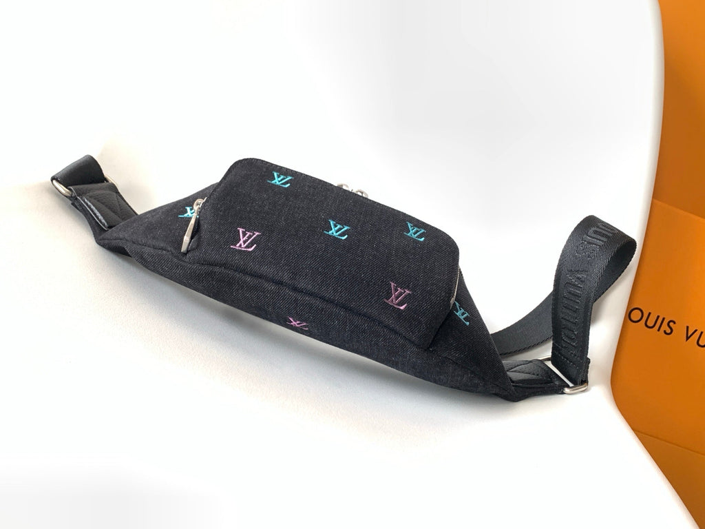 LOUIS VUITTON LV 25S DYNAMIC DENIM EMBROIDERED BUMBAG 37 IN BLACK CANVAS