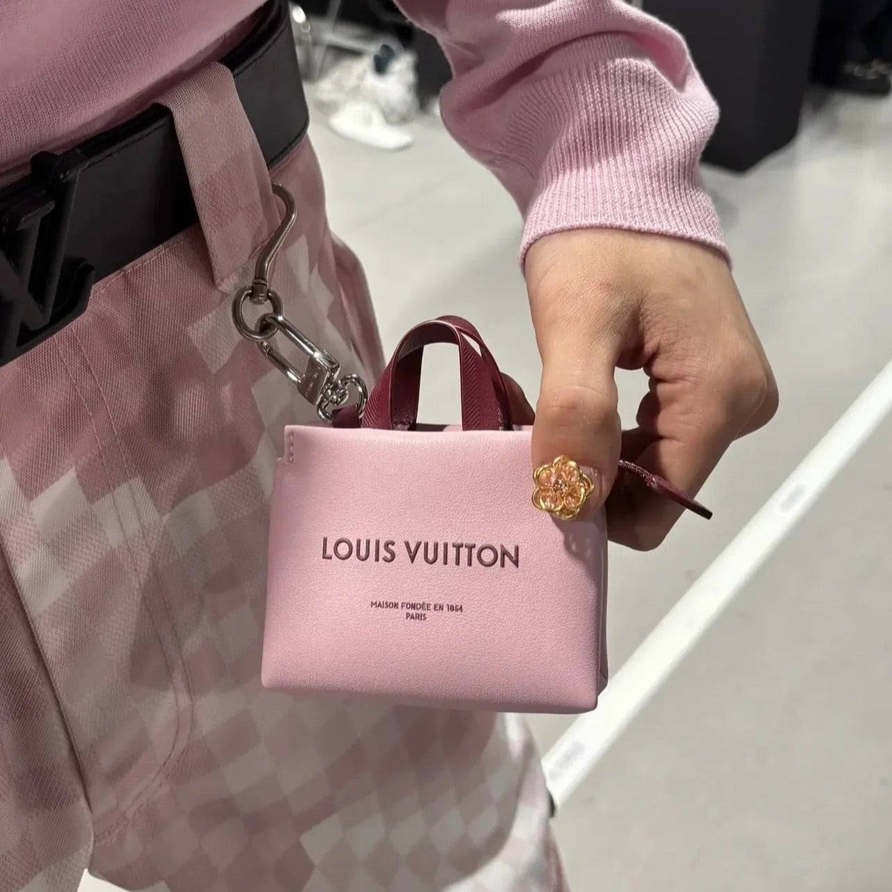 LOUIS VUITTON LV 25S MINI SHOPPER BAG CHARM IN PINK CALFSKIN