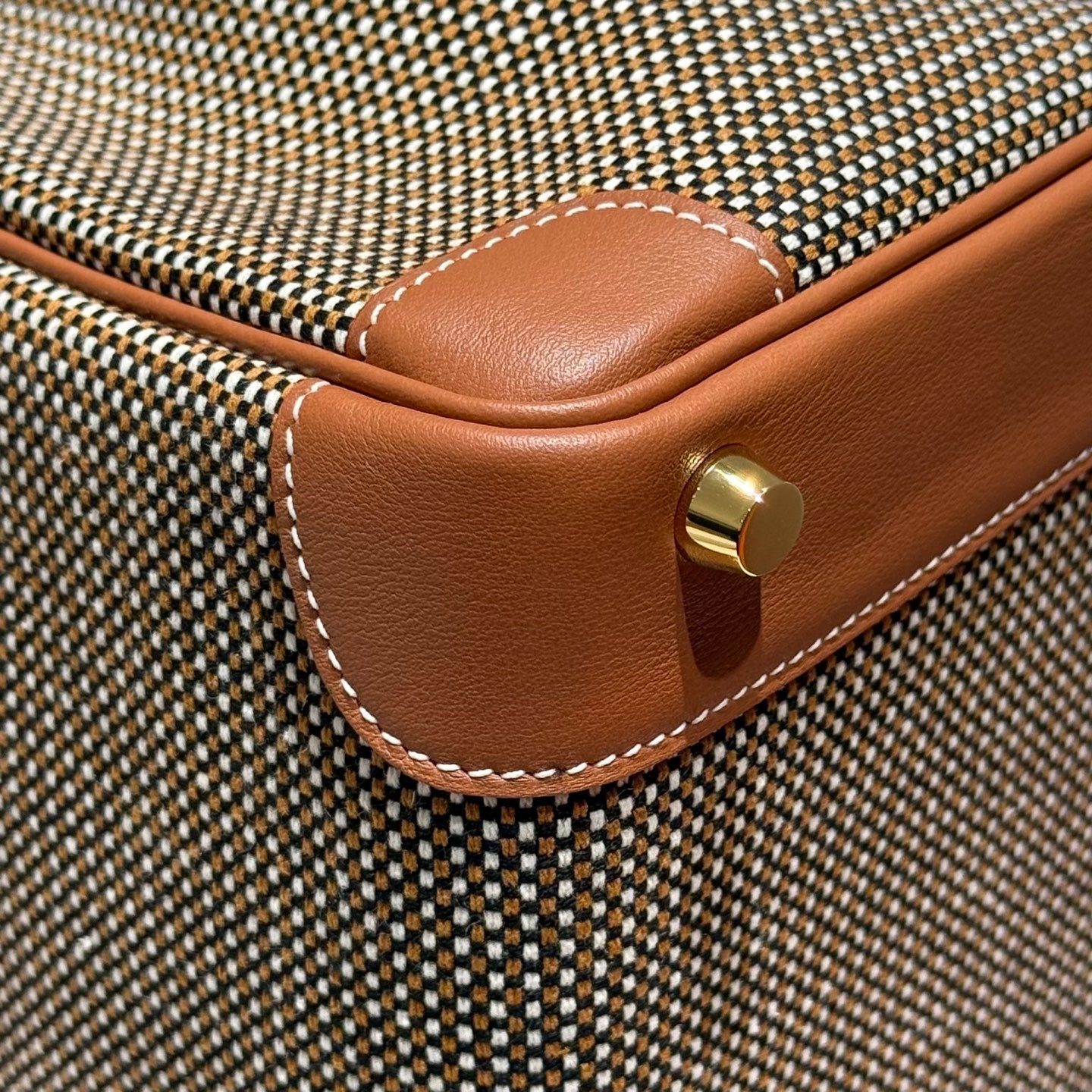 HERMES QUADRILLE BIRKIN 30CM IN GOLD SWIFT CALFSKIN AND BLACK/WHITE/BROWN TOILE CANVAS