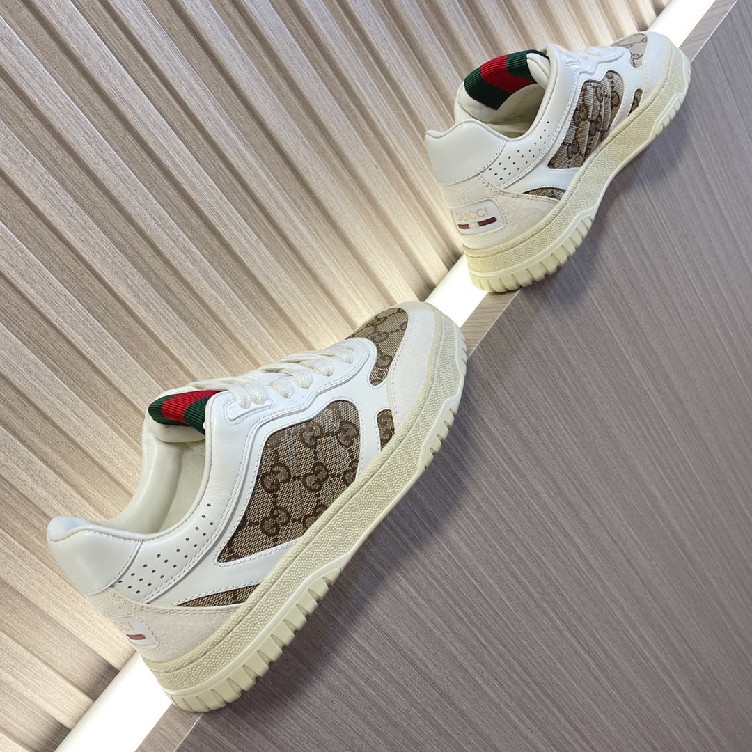 GUCCI Retro Sneakers for Couples White Brown
