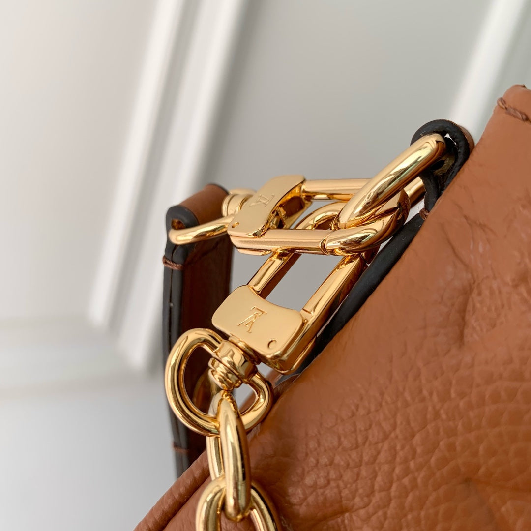 LOUIS VUITTON LIV POCHETTE BAG 24 IN COGNAC BROWN MONOGRAM EMPREINTE LEATHER