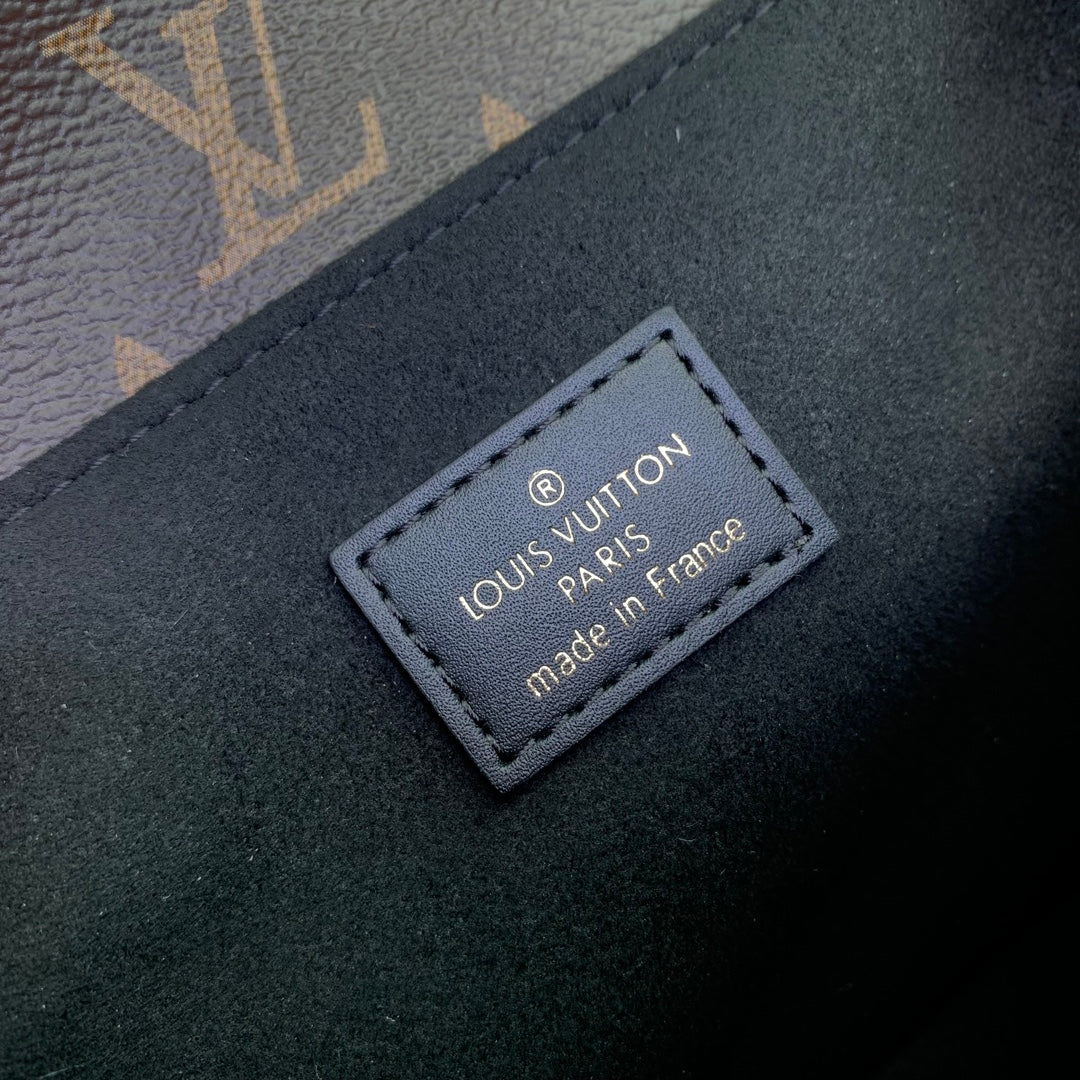 LOUIS VUITTON POCHETTE MÉTIS 20 IN BROWN MONOGRAM AND MONOGRAM REVERSE CANVAS GOLD BUCKLE
