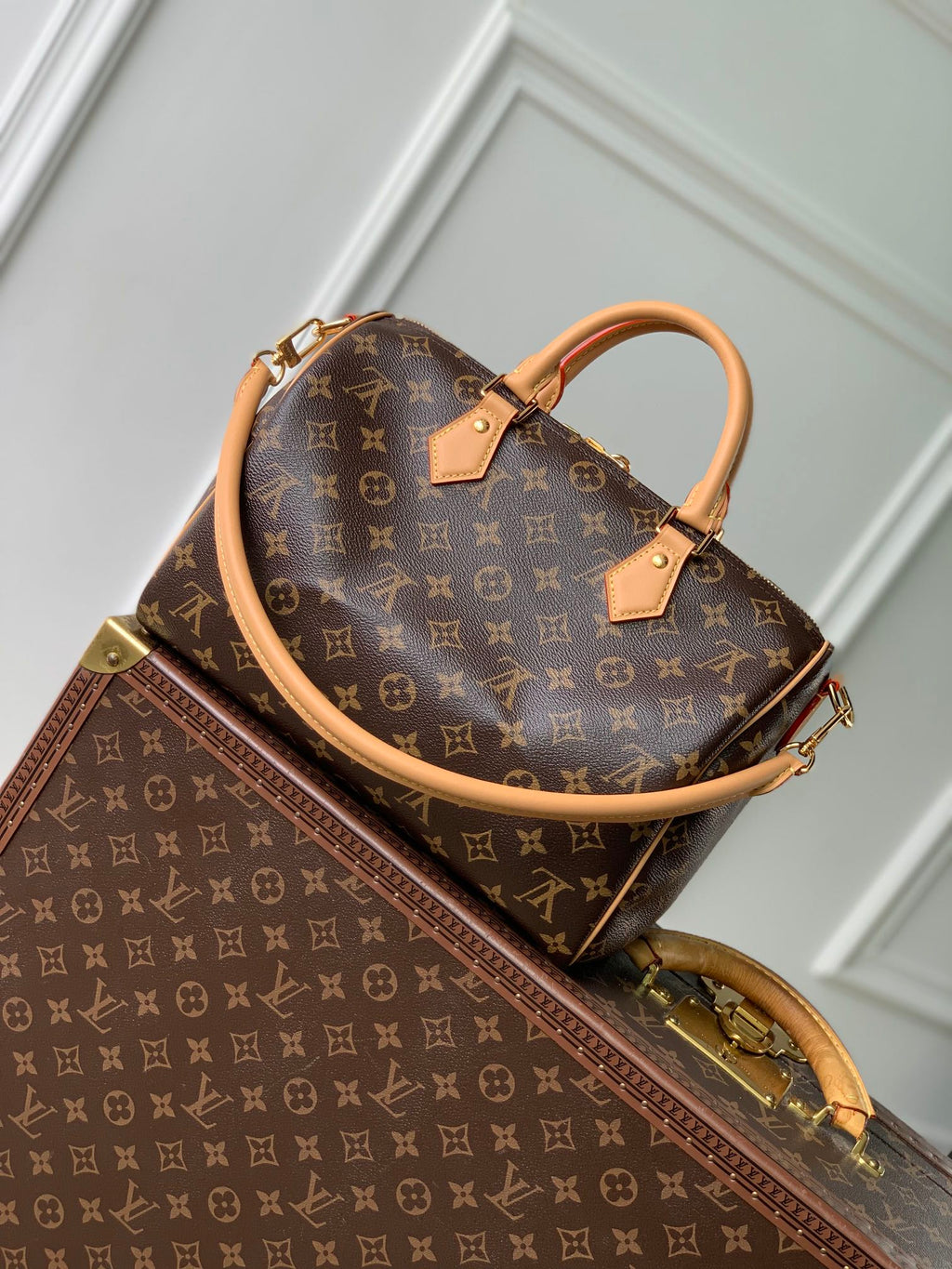 LOUIS VUITTON SPEEDY 30 SOFT CRAFTY IN BROWN MONOGRAM CALFSKIN RED TAG