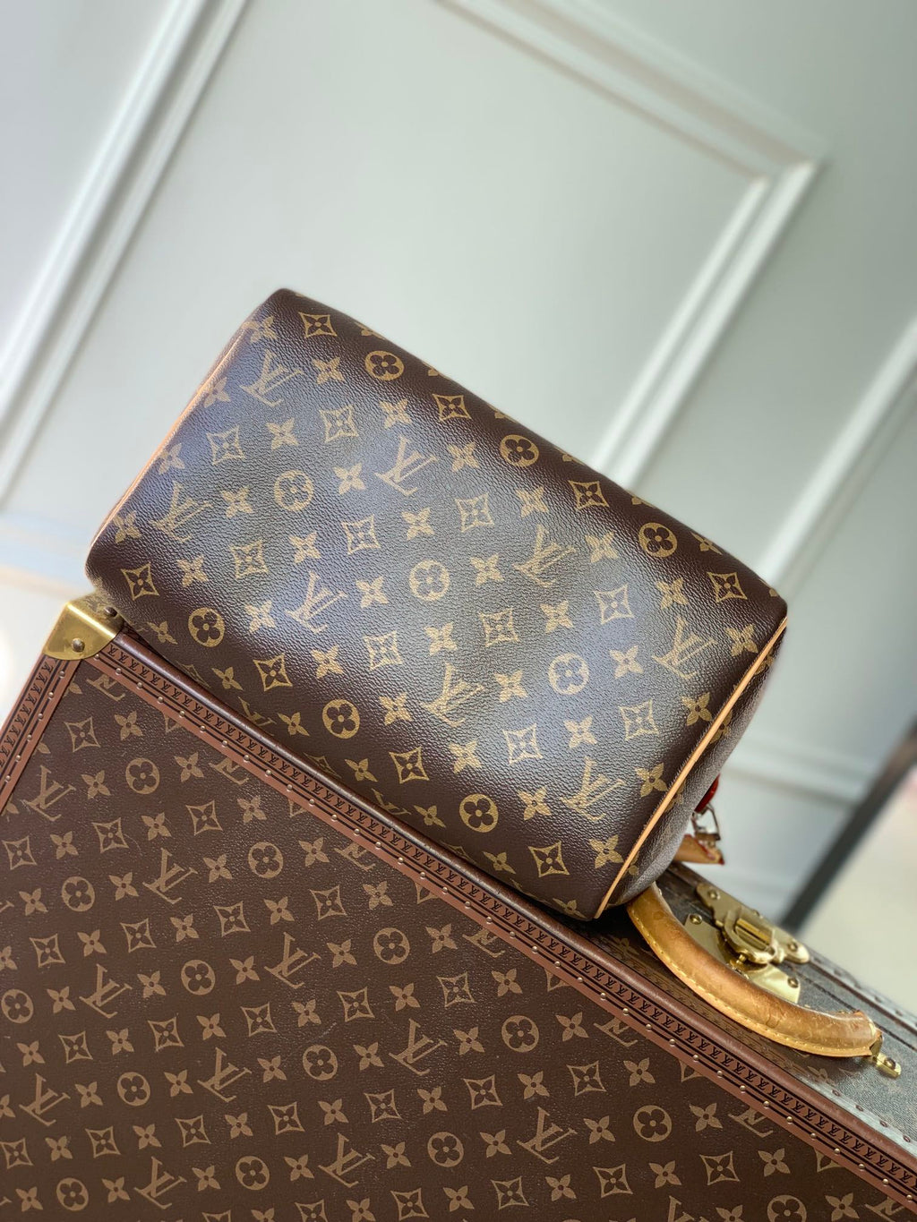 LOUIS VUITTON SPEEDY SOFT CRAFTY 30 IN BROWN LV MONOGRAM CALFSKIN RED TAG
