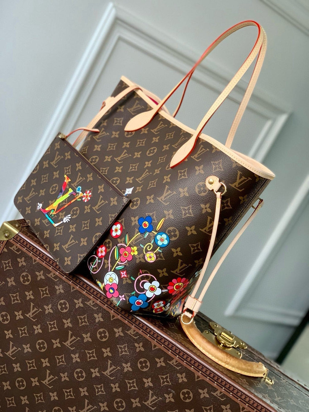 LOUIS VUITTON NEVERFULL TOTE BAG 31 IN MULTICOLOR FLORAL CANVAS