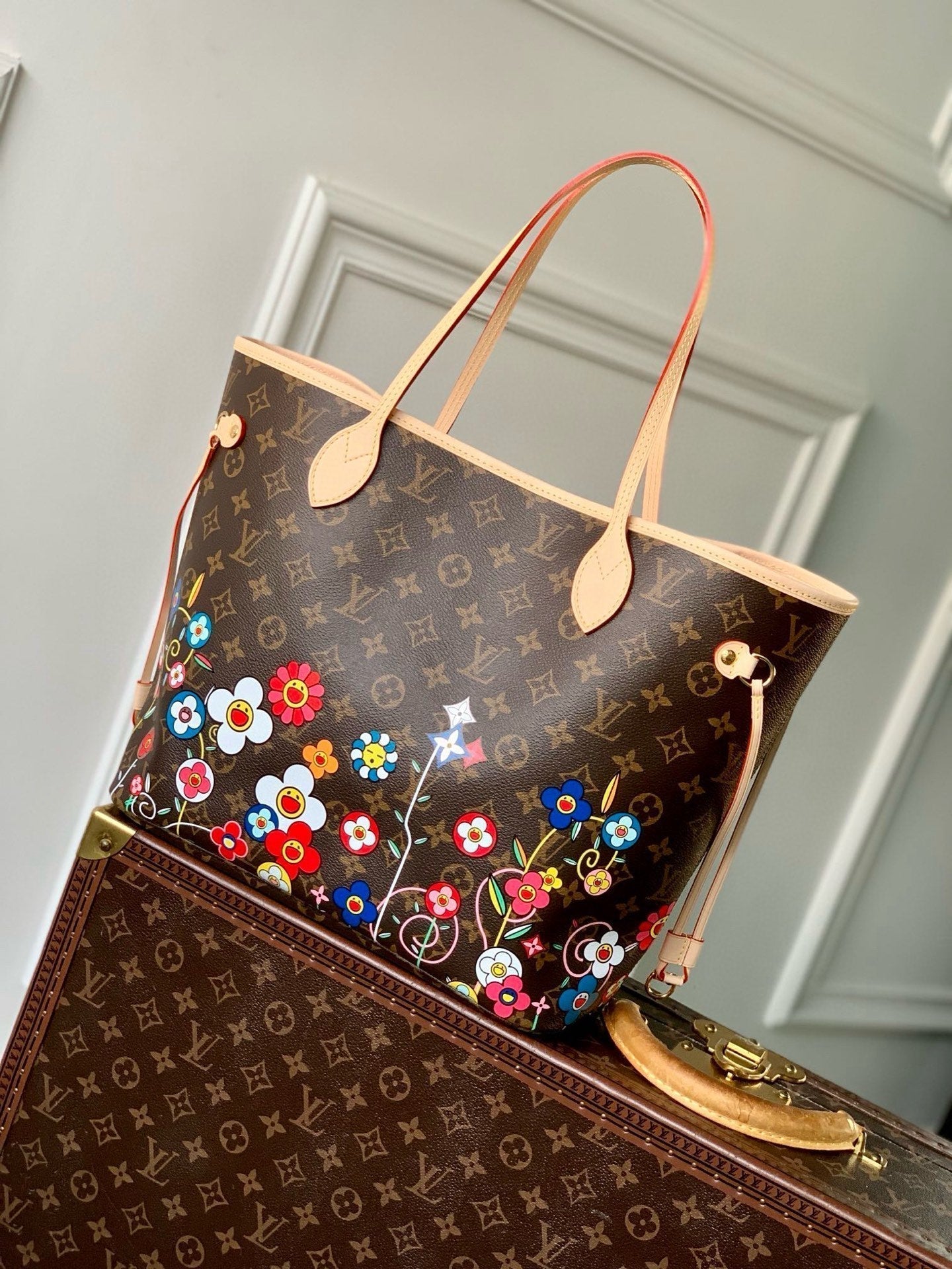 LOUIS VUITTON NEVERFULL TOTE BAG 31 IN MULTICOLOR FLORAL CANVAS