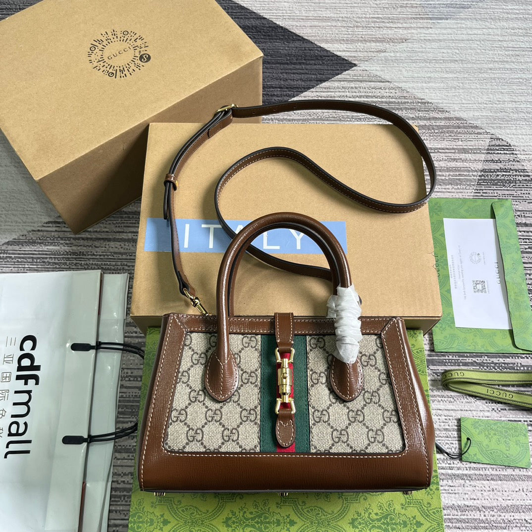GUCCI JACKIE 1961 SMALL 24 TOTE BAG BEIGE AND EBONY CANVAS