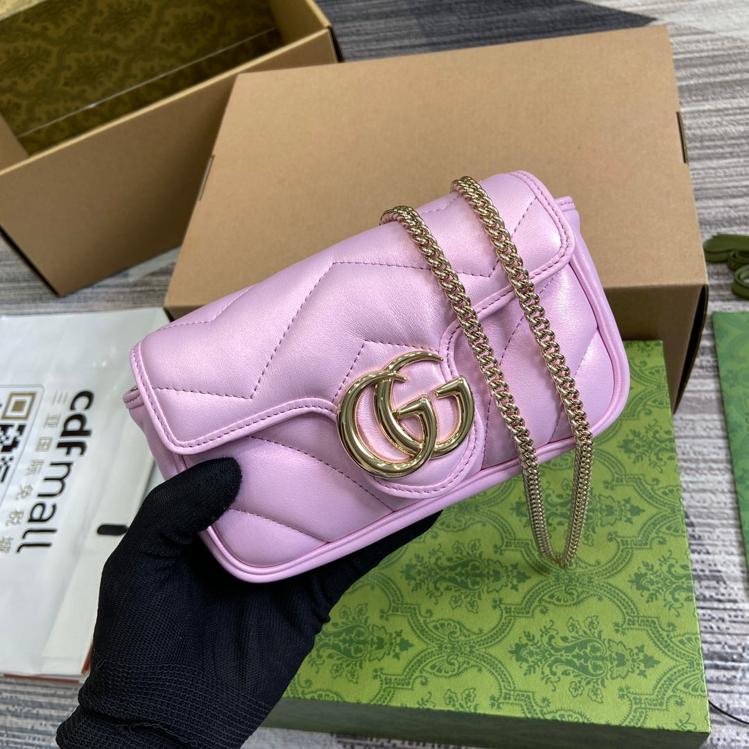 GUCCI MARMONT 16 MINI SHOULDER BAG LIGHT PINK CALFSKIN