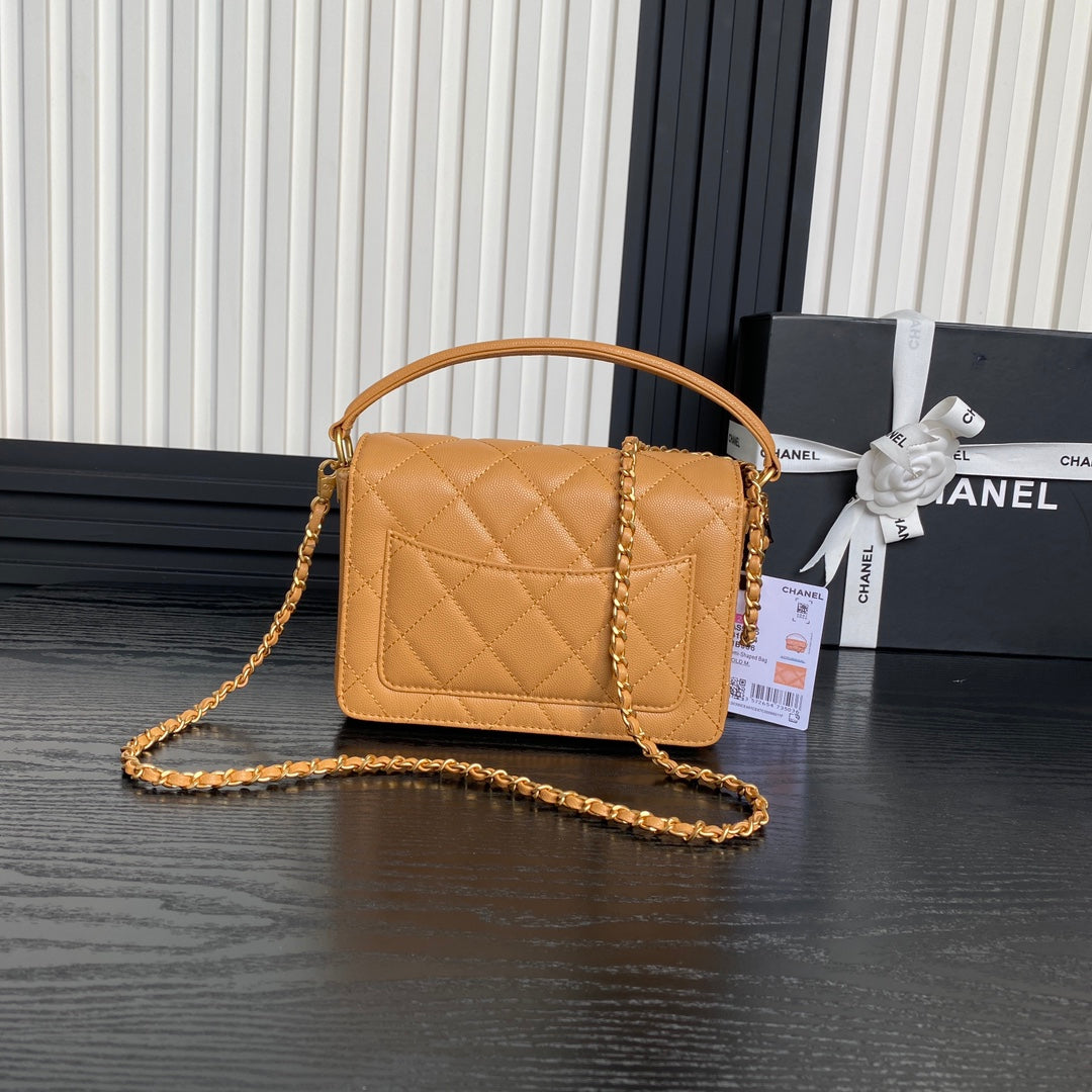 CHANEL RETRO STYLE FLAP BAG 19 IN RAW SIENNE GRAINED CALFSKIN GOLD HARDWARE