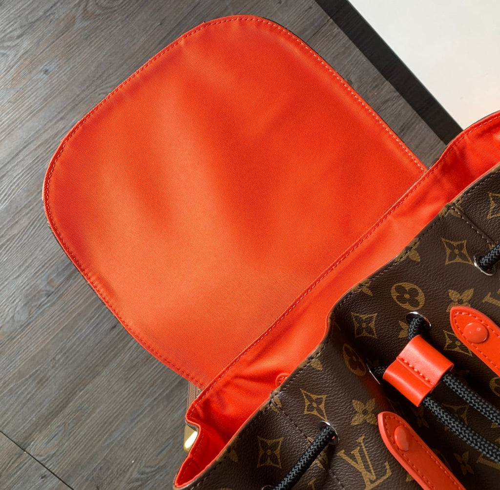 LOUIS VUITTON LV 25S CHRISTOPHER BACKPACK 48 IN BROWN AND VERMILION CANVAS MONOGRAM