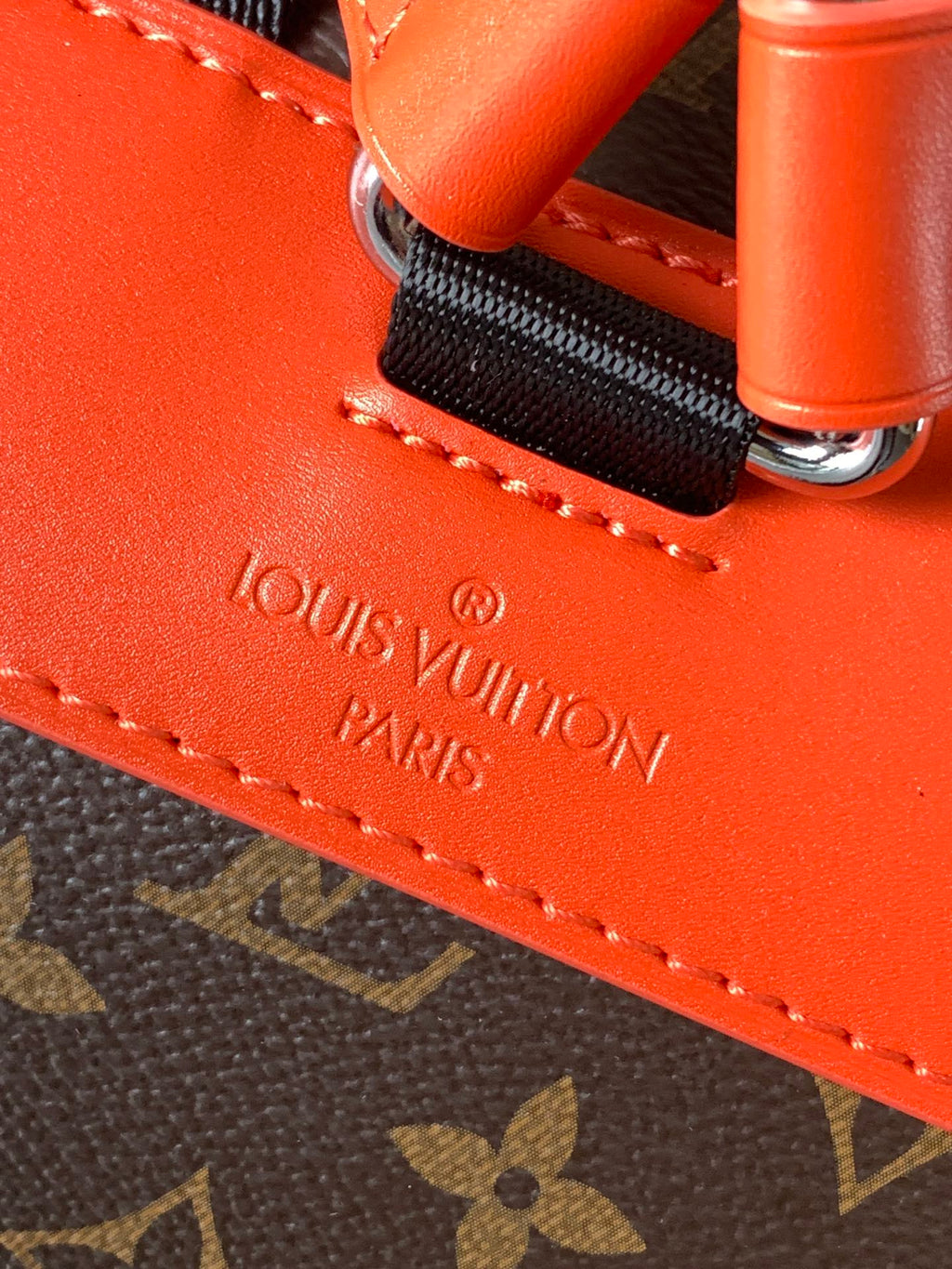 LOUIS VUITTON LV 25S CHRISTOPHER BACKPACK 48 IN BROWN AND VERMILION CANVAS MONOGRAM