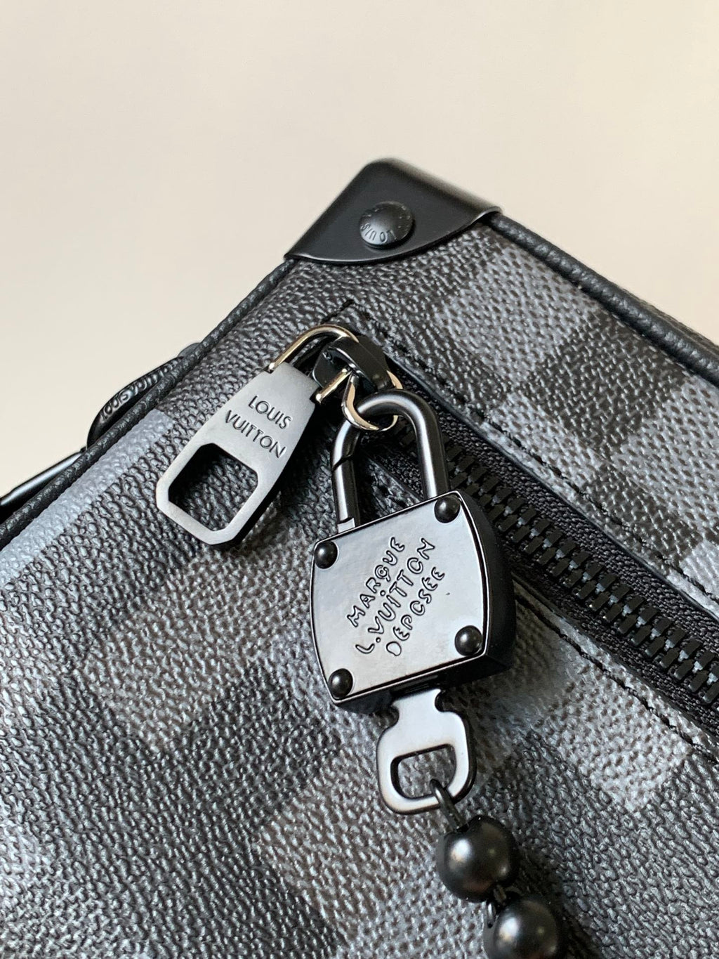 LOUIS VUITTON LV 25S MINI SOFT TRUNK BOX BAG 18 IN DAMOFLAGE BLACK CANVAS AND CALFSKIN