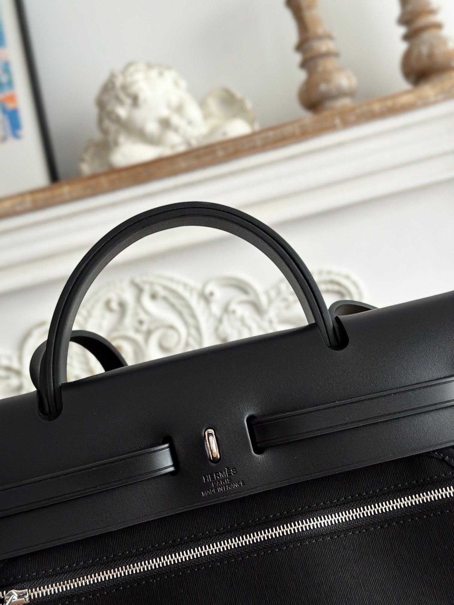 HERMES ZIP CABINE 31 BAG IN BLACK CANVAS AND CALFSKIN