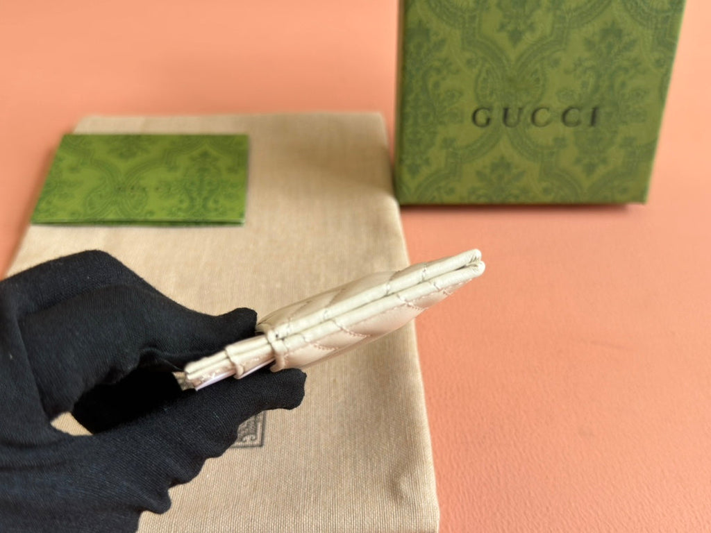 GUCCI MARMONT QUILTED CARD HOLDER 10 IN LIGHT YELLOW CALFSKIN