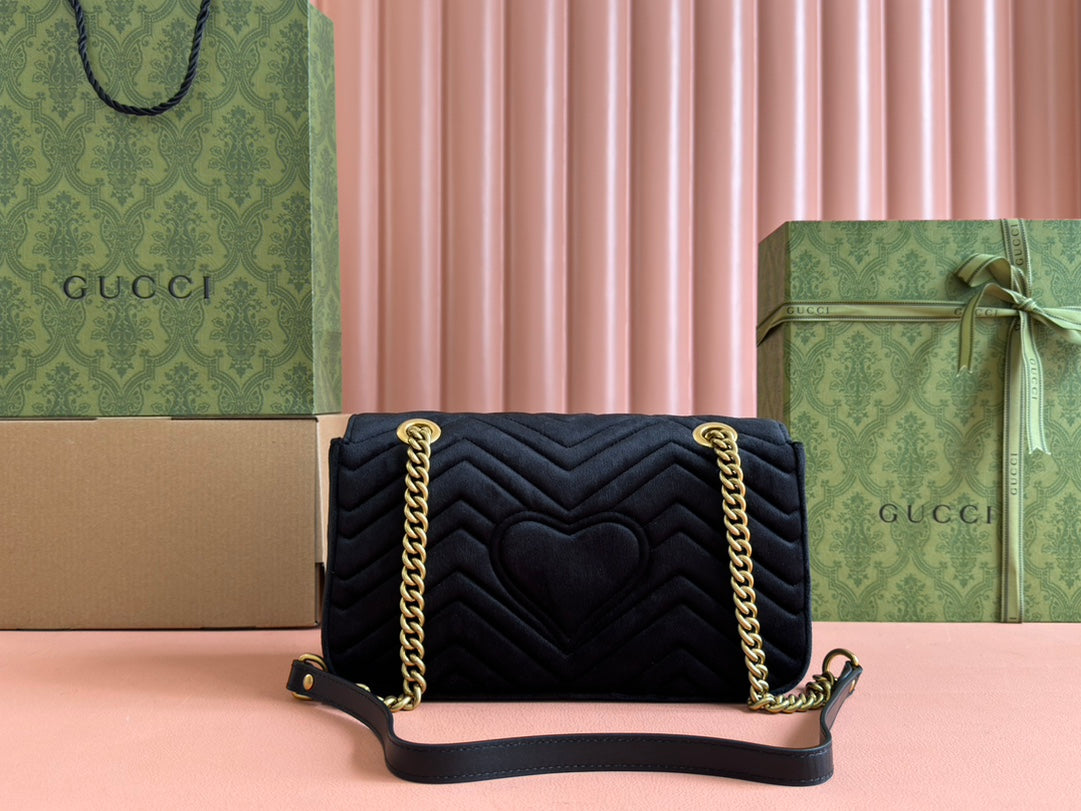 GUCCI 26S  MARMONT MATELASSE 26 IN BLACK VELVET