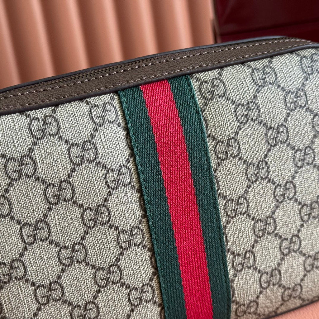 GUCCI OPHIDIA SMALL CROSSBODY BAG 24 IN BEIGE CANVAS AND BROWN CALFSKIN
