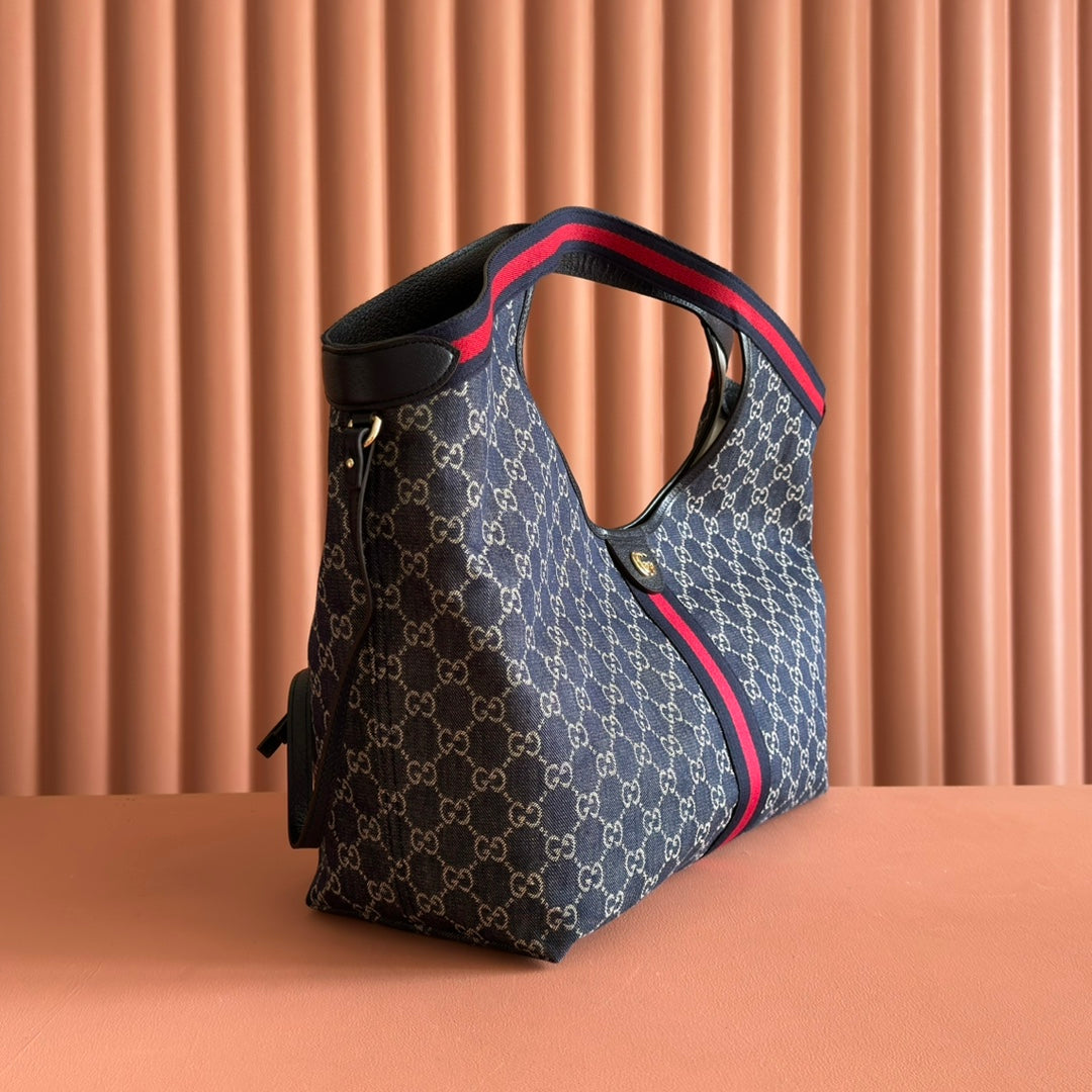 GUCCI GIGLIO LARGE TOTE BAG 60 IN BLUE AND WHITE  DENIM