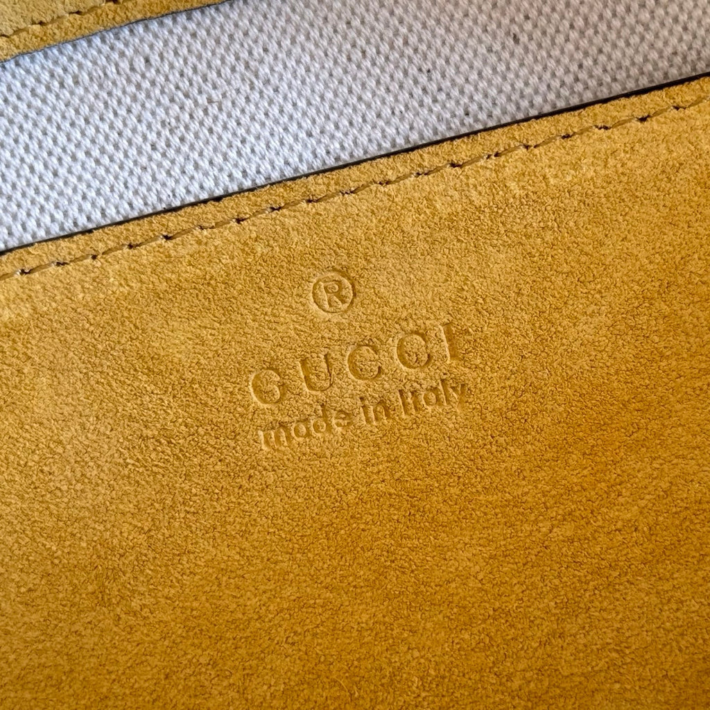 GUCCI 26S SHOULDER BAG 28 IN MUSTARD YELLOW EMBOSSED SUEDE