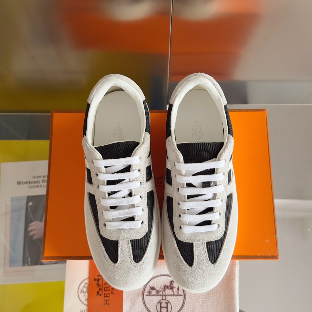 HERMES BOOMERANG SNEAKERS LIGHT GRAY MIX BLACK SUEDE