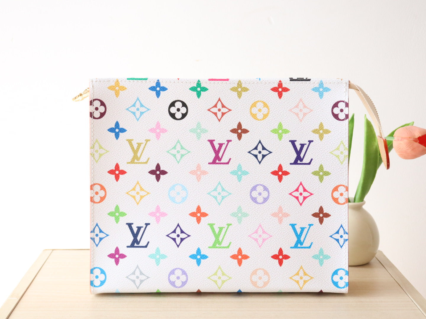 LOUIS VUITTON TOILETRY POUCH 25 IN WHITE MIX COLORFUL CALFSKIN