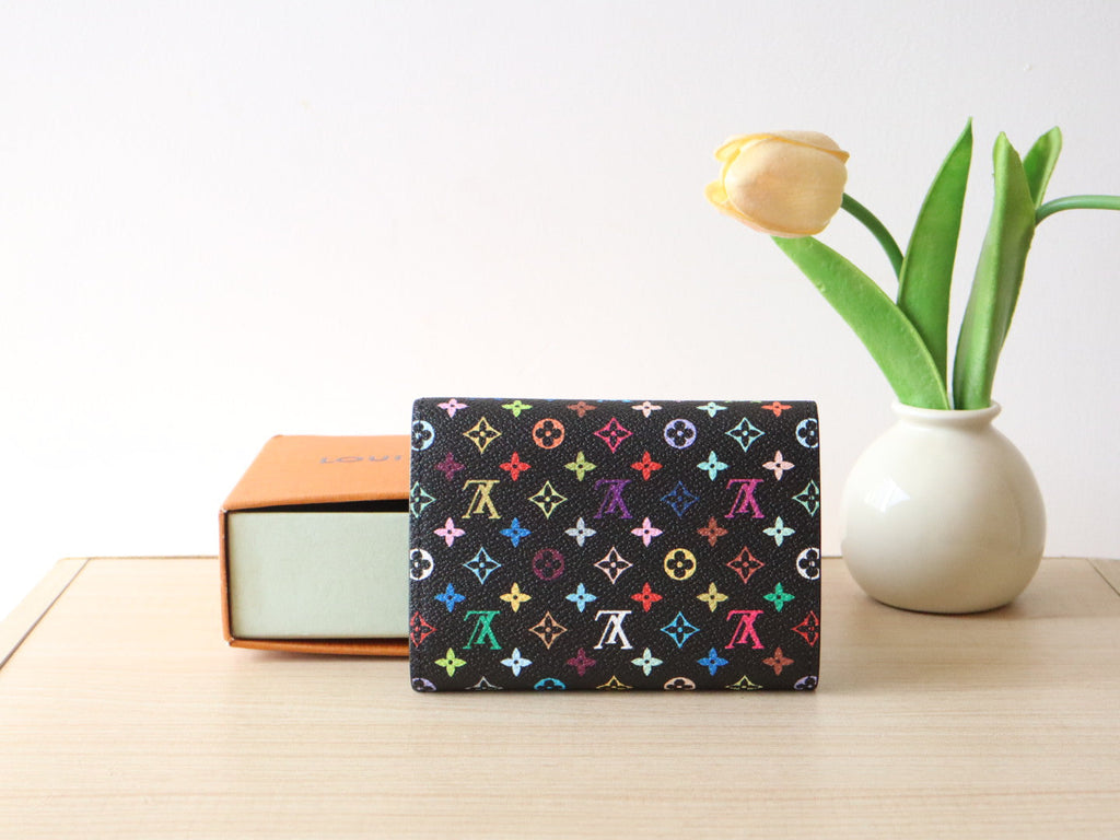 LOUIS VUITTON ROSALIE ZIPPY 12 IN BLACK MIX COLORFUL CALFSKIN