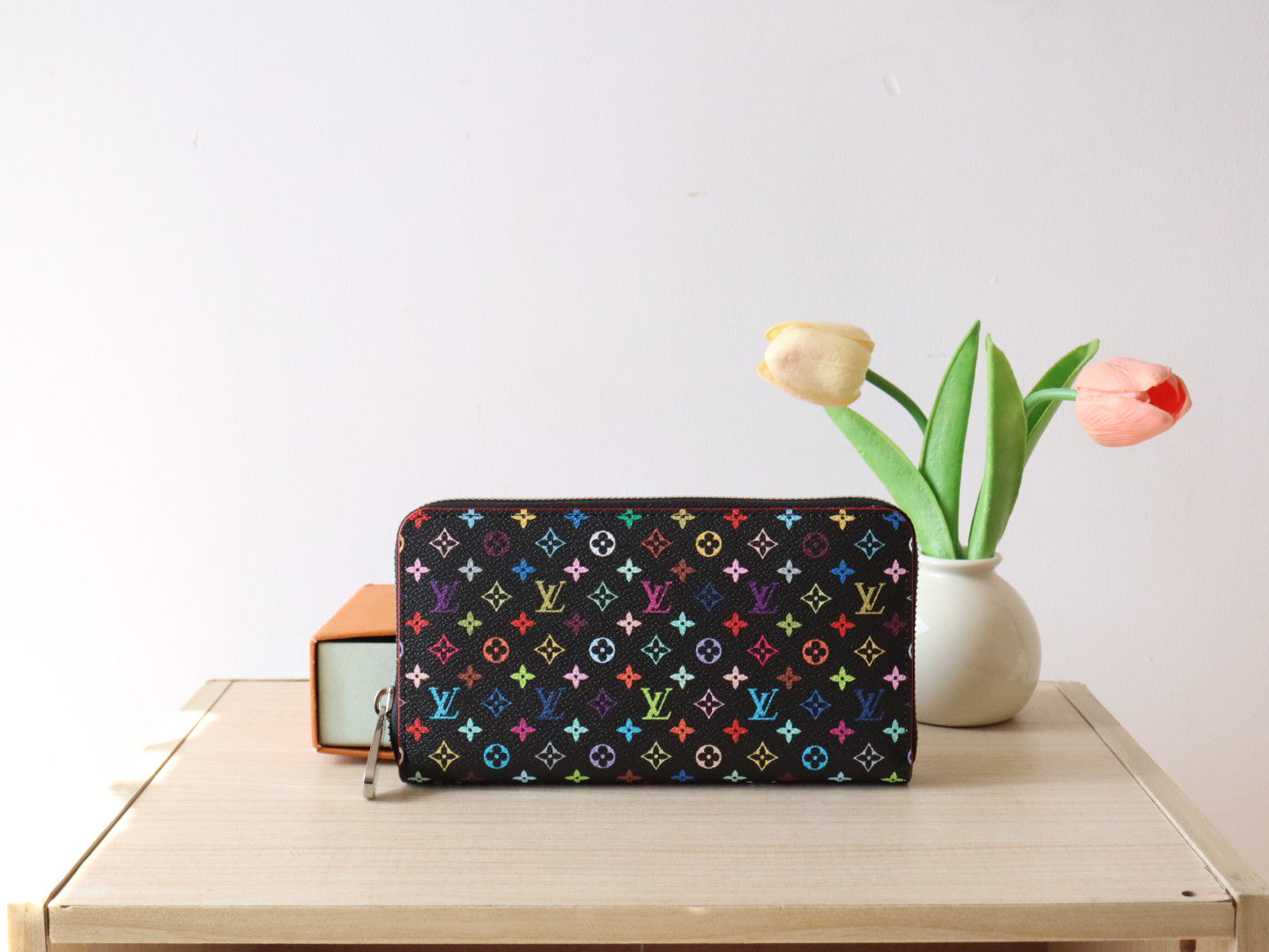 LOUIS VUITTON ZIPPY WALLET 19 IN BLACK MIX COLORFUL CALFSKIN