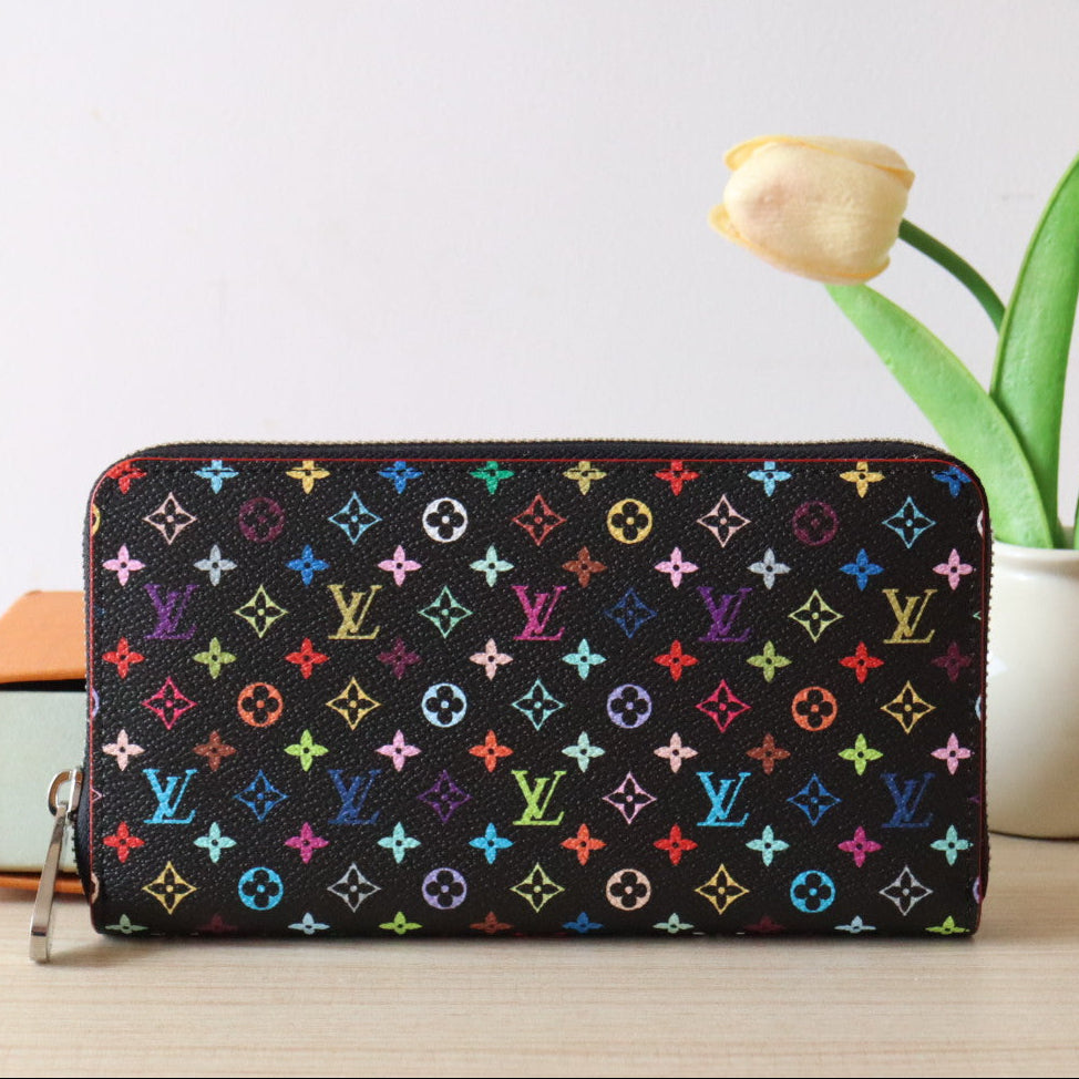 LOUIS VUITTON ZIPPY WALLET 19 IN BLACK MIX COLORFUL CALFSKIN