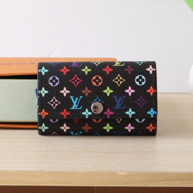 LOUIS VUITTON ROSALIE WALLET 12 IN BLACK MIX COLORFUL CALFSKIN
