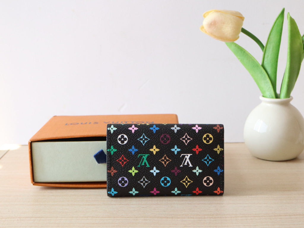LOUIS VUITTON ROSALIE WALLET 12 IN BLACK MIX COLORFUL CALFSKIN