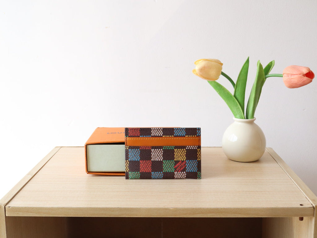 LOUIS VUITTON POCKET ORGANIZER CARD HOLDER 11 IN COLORFUL DAMIER EBENE CANVAS