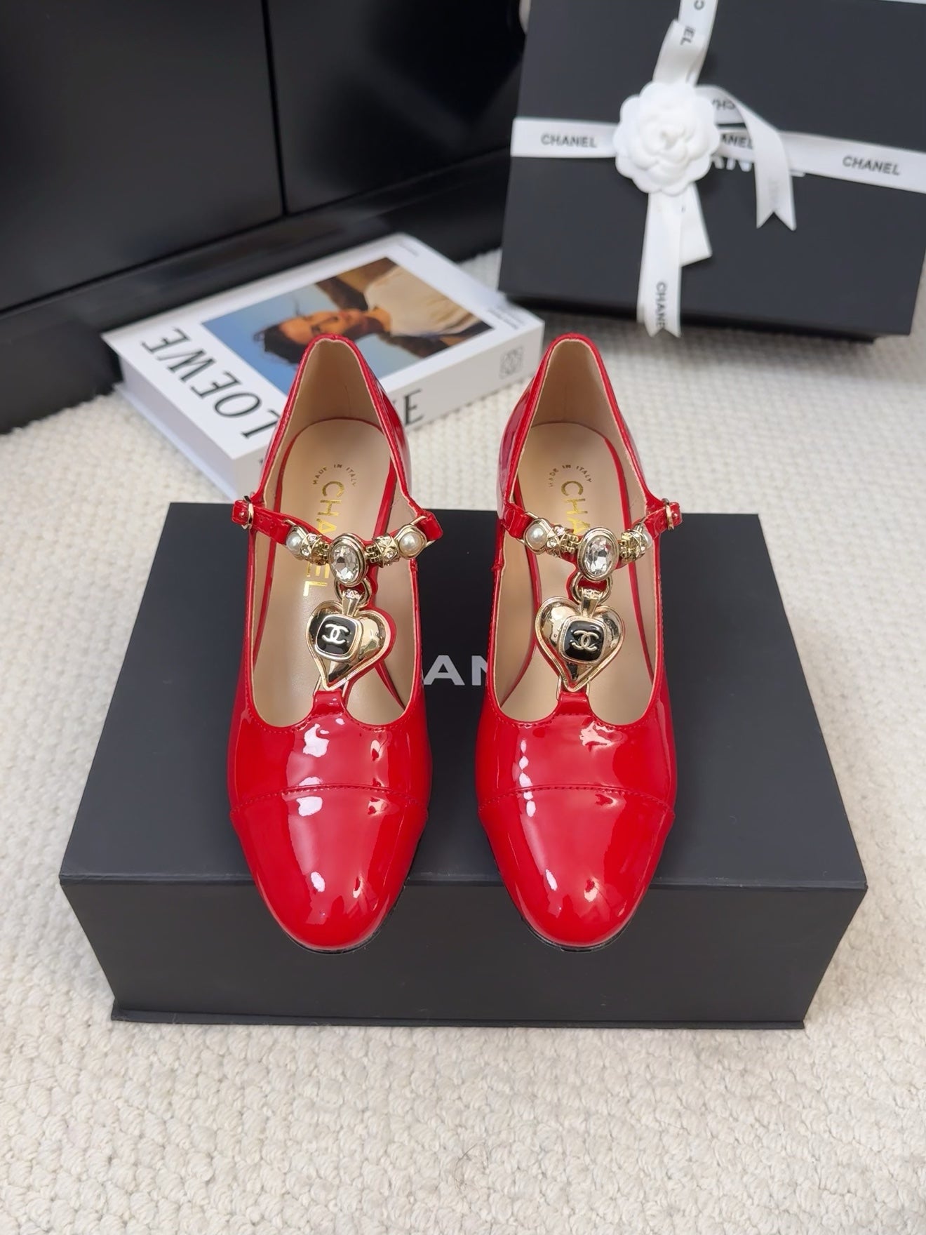 CHANEL MARY JANE SHOES IN RUBY RED PATENT CALFSKIN 55 MM